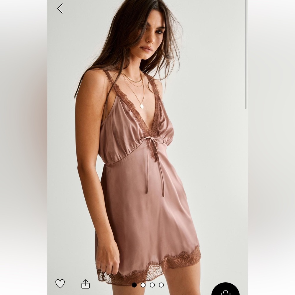 Nasty Gal Nessa Barrett Satin Lace Applique Tie Front Mini Dress - Picture 2 of 4